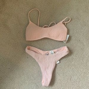 Hollister XS pink smocked high leg cheeky bikini